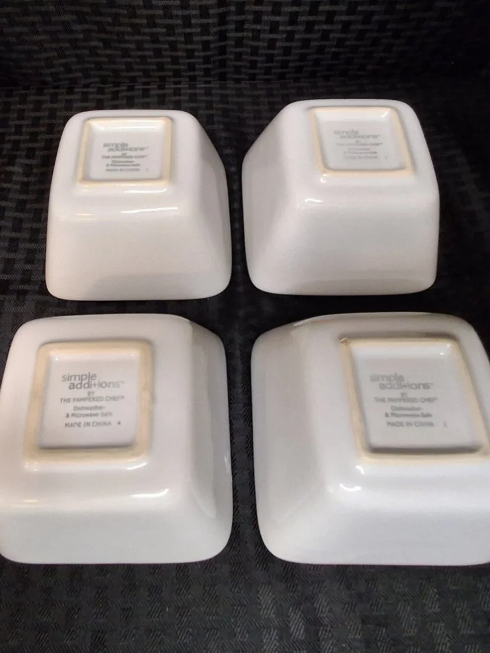 4 Pampered Chef Simple Additions Square White Sauce/Dessert Bowl 4.5in Discont.